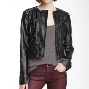 BB Dakota Adela Studded Faux Leather Moto Jacket